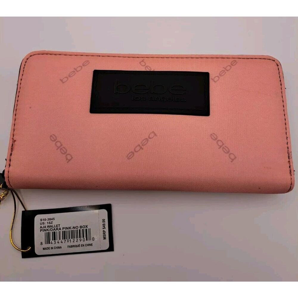 Bebe Aja Women's Wallet Clutch Zip around Pink Black/Dara with Defects